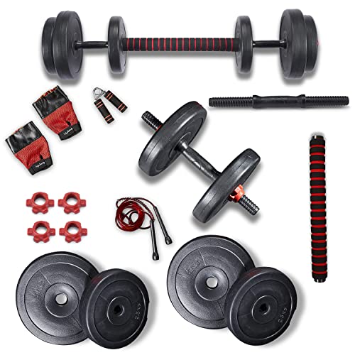 Lifelong Llpvchgc06 Pvc Home Gym Set 20Kg Plate With Extension Barbell Rod And Dumbbells Rods With Gym Accessories For Home Workouts ( Black , 6 Months Warranty )