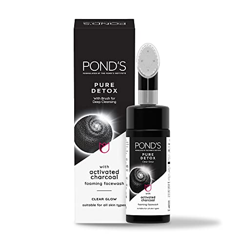 Pond’S Pure Detox Foaming Brush Facewash For Clear Glow, Gentle Exfoliation, Deep Clean, All Skin Types, 150 Ml