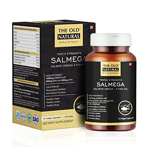 The Old Natural Salmega Triple Strength Salmon Omega 3 Fish Oil 1800Mg, 30 Softgels I High Potency 600Mg Epa & 400Mg Dha With Vitamin E I Ultra Refined, Anti Reflux Formula, Burp Free – 30 Softgels (Pack Of 1)