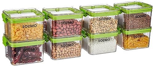 Amazon Brand – Solimo Multipurpose Airtight Containers For Kitchen, Square, Set Of 8, 400 Ml Each, Green