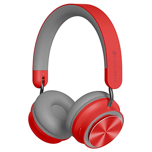Zebronics Zeb-Bang Pro Bluetooth V5.0 On Ear Headphone, 30H Backup, Foldable Design, Call Function, Voice Assistant Feature, Built-In Rechargeable Battery, Type C Charging, 40Mm Driver And Aux. (Red)