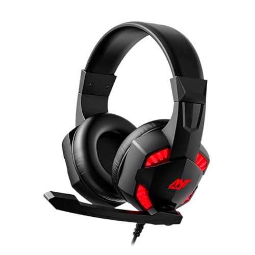 Ant Value H115 Gaming Headset For Ps5 Ps4 Xbox One Controller, Bass Surround Noise Cancelling Mic, Over Ear Headphones With Led Lights For Mac Laptop Xbox Series X S Nintendo Switch Nes Pc Games-Black