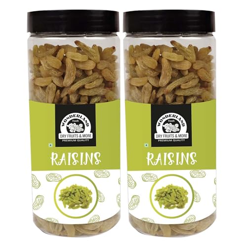 Wonderland Foods Plain Seedless Green Raisin (Kishmish) Dried Grapes 1Kg (500G X 2) Jar | Nutritious | Rich In Iron & Vitamin B | Healthy Sweet Treats