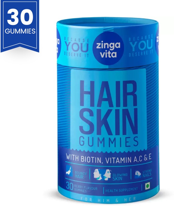 Zingavita Hair & Skin Gummies With Biotin, Vitamin A, C & E – 30 Gummies(30 No)