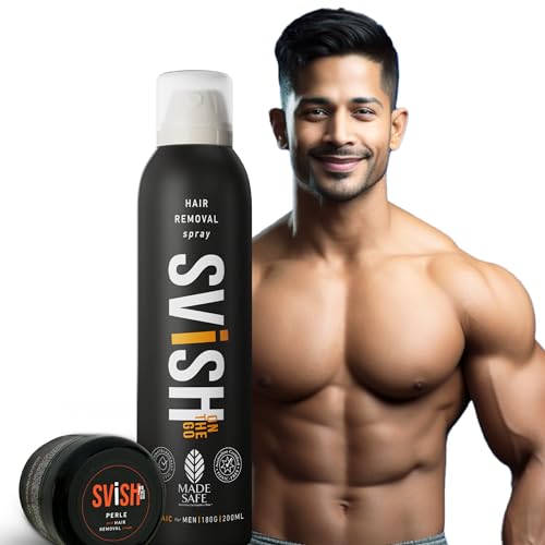 Svish On The Go Hair Removal Spray For Men Pack Of 1 (200Ml)|Made Safe Certified|Painless Body Hair Removal Cream Spray For Back, Chest, Under Arms & Intimate Areas Etc|Post Hair Removal Cream (25Gm)…