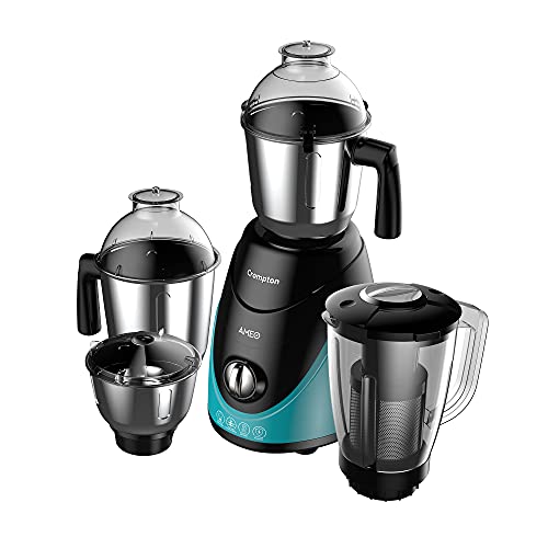 Crompton Ameo 750-Watt Mixer Grinder With Maxigrind And Motor Vent-X Technology (3 Stainless Steel Jars And 1 Juicer Jar, Black & Green) (Ameo-4Jars)