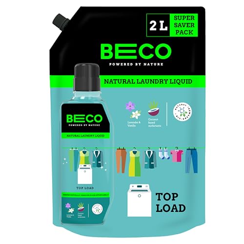 Beco Top Load Matic Laundry Liquid Detergent 2000 Ml, Refill Pack, Ecofriendly Coconut Based Surfactants With Lavender And Vanilla, 100% Natural & Plant-Based, Chemical-Free
