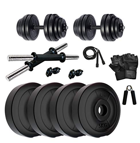 Kore 20 Kg Pvc-Dm 2 (5Kg X 4 Plates) Home Gym And Fitness Kit With Gym Accessories