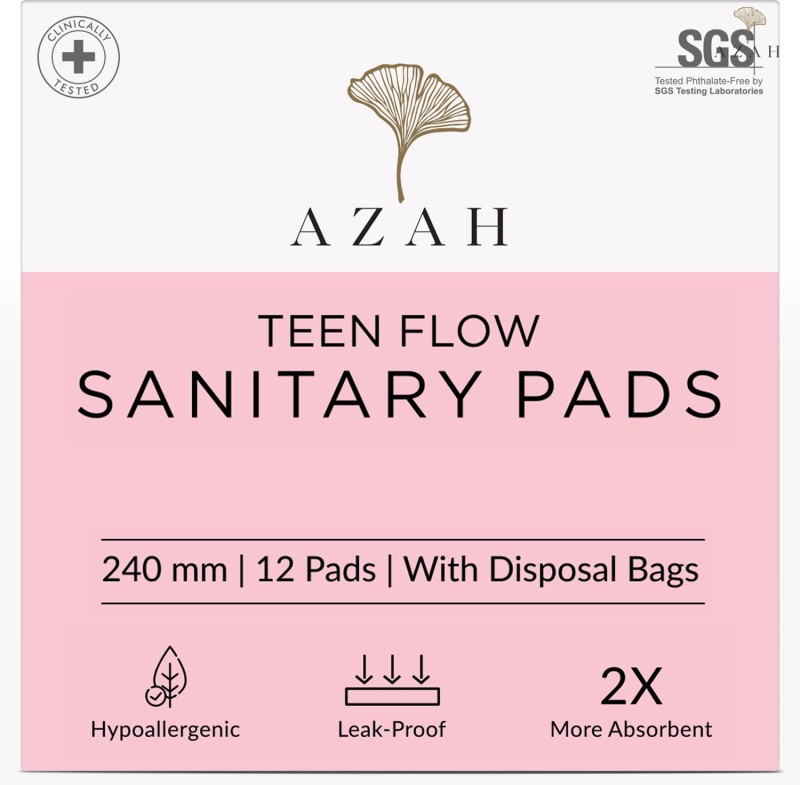 Azah Rash-Free Organic Sanitary Pads (Box Of 12 Pads Teen Pads) Sanitary Pad(Pack Of 12)