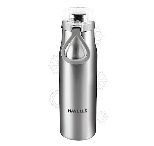Havells Aqua-S Double Wall Hot/Cold Water Bottle, 304 Grade Stainless Steel Inner Body, Non Toxic, Leak Proof, Easy To Clean, 590 Ml Silver