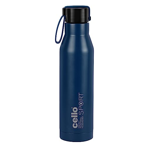 Cello Maestro Stainless Steel Vacuum Insulated Flask | Hot & Cold Water Bottle With Screw Top Lid | Double Walled Water Bottle For Sports, Gym, Outdoor, Travel | Blue | 550Ml