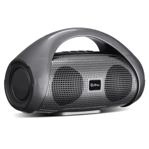 Ptron Newly Launched Fusion Go 10W Portable Bluetooth Speaker With 6Hrs Playtime, Immersive Sound, Auto-Tws Function, Supports Bt/Usb/Sd Card/Aux Playback & Lightweight (Grey)