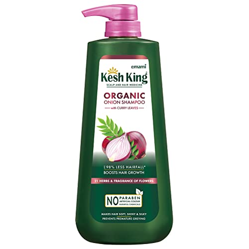 Kesh King Organic Onion Shampoo With Curry Leaves Reduces Hair Fall Upto 98%, Boosts Hair Growth & Keeps Hair Smooth Upto 48Hrs | Repairs Dry & Damaged Hair | Makes Hair Silky & Bouncy – 600Ml