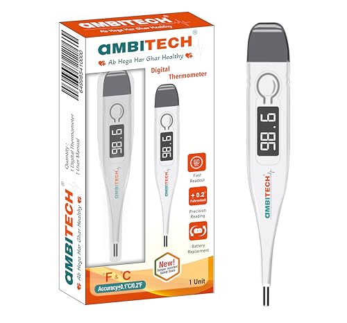 Ambitech Phx-01 Digital Thermometer With One Touch Operation For Child And Adult Oral Or Underarm Use |Made In India|1 Year Warranty