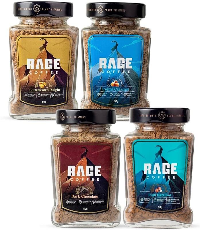 Rage Gift Box Of 4 Flavours – Hazelnut, Chocolate, Caramel, Butterscotch Instant Coffee(4 X 50 G, Hazelnut Flavoured)