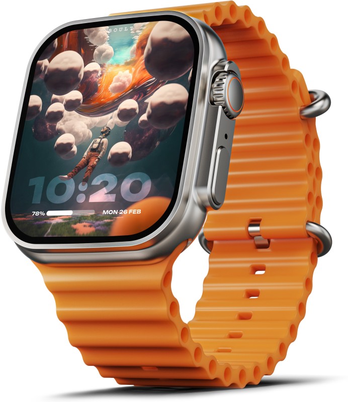 Boult Crown 1.95” Screen, Bt Calling, Working Crown, Zinc Alloy Frame, 900 Nits, Spo2 Smartwatch(Orange Strap, Free Size)