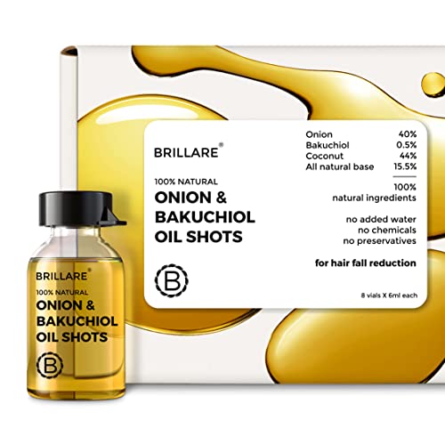 Brillare Onion Hair Oil Shots With Bakuchiol & Coconut Hair Oil For Hair Fall Control, Reduces Hair Fall, 100% Natural Hair Oil, (6Ml *8 Vials)