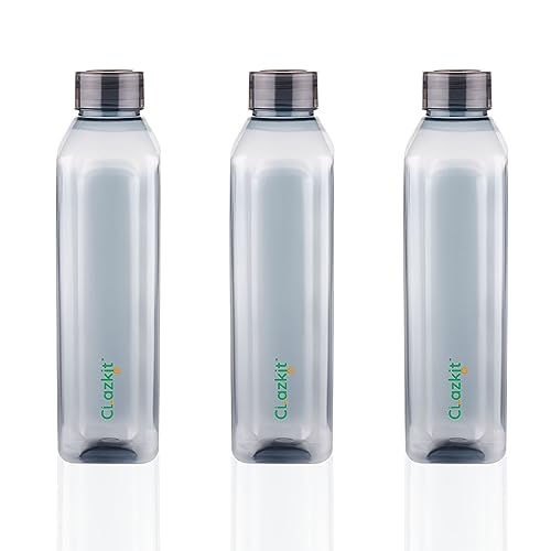 Clazkit Venice Plastic Water Bottle Pack Of 3, Black -1 Litre