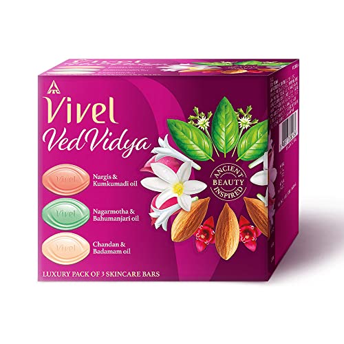 Vivel Vedvidya Luxury Pack Of 3 Skincare Soaps For Soft, Even-Toned, Clear, Radiant And Glowing Skin, Suitable For All Skin Types, 100G Pack Of 3