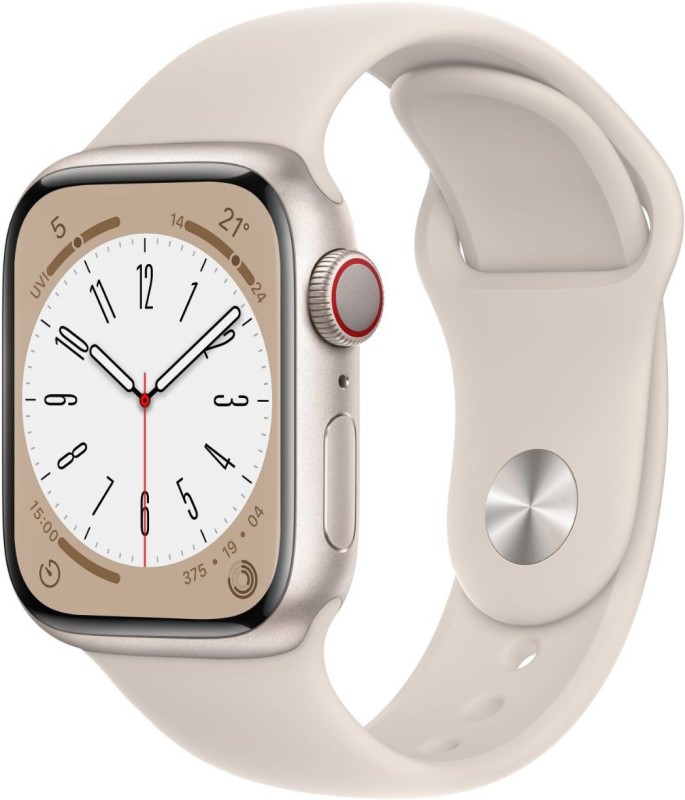 Apple Watch Series 8, 41Mm Gps + Cellular Ecg App, Temperature Sensor, Crash Detection(Starlight Sport Strap, Regular)