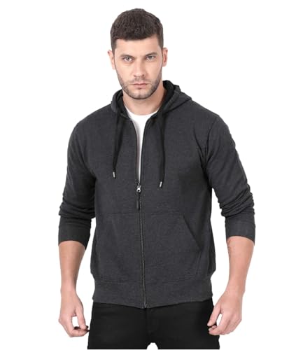 Scott International Men’S Rich Cotton Regular Fit Hooded Hoodie Sweatshirt With Zip(1.1_Sshz12_M,Charcoal,Medium)