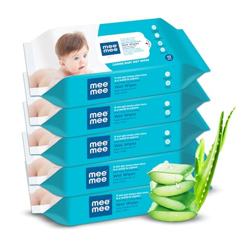 Mee Mee Baby Gentle Soft Moisturing Wet Wipes With Aloe Vera Extracts (Unscented) Without Lid |72 Pcs| Pack Of 5