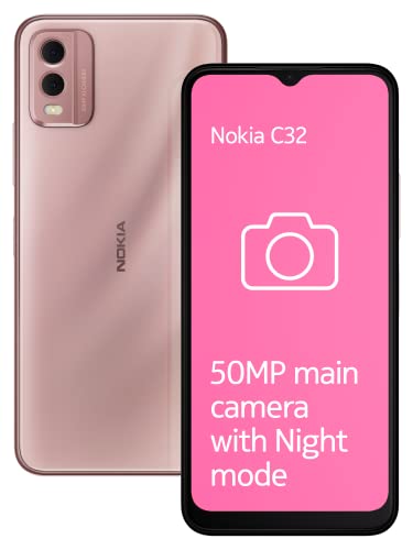 Nokia C32 With 50Mp Dual Rear Ai Camera | Toughened Glass Back | 4Gb Ram, 64Gb Storage | Upto 7Gb Ram With Ram Extension | 5000 Mah Battery | 1 Year Replacement Warranty | Android 13 | Pink