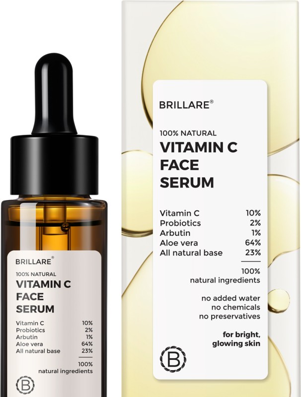 Brillare 10% Vitamin C Face Serum, Bright & Glowing Skin, With Probiotics & Aloe Vera(30 Ml)