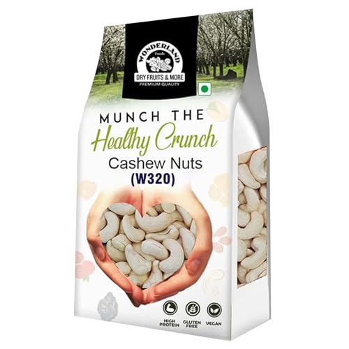Wonderland Foods Dry Fruits Whole Raw Cashew W-320 Grade 1Kg Pouch | Whole Crunchy Cashews | Premium Kaju Nuts | Nutritious & Delicious | Gluten Free & Plant Based Protein