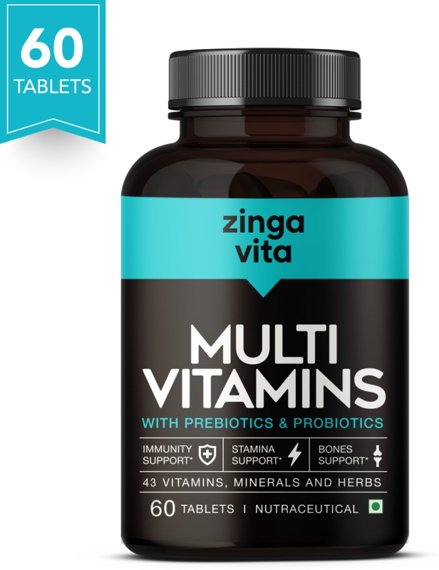 Zingavita Multivitamin Tablets For Men & Women Probiotics & Prebiotics, 100% Rda Vitamin C(60 Tablets)