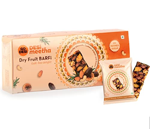 Go Desi Dry Fruits Barfi | 480 Grams | 24 Individually Wrapped Barfis | Indian Sweets Gift Pack | Dates Bar | Anjeer | Khajoor | Nuts | Sweets Indian Mithai