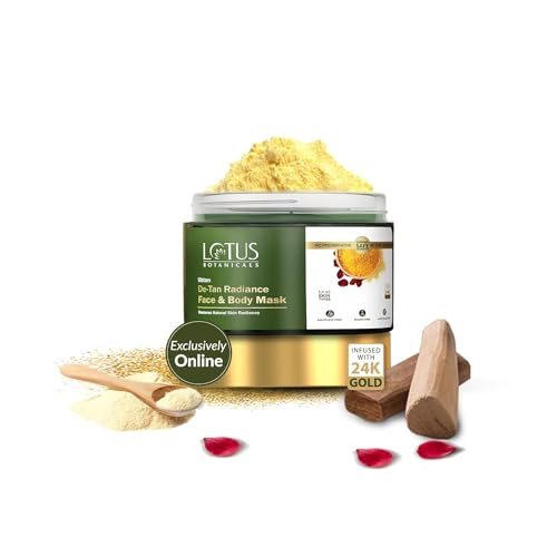 Lotus Botanicals Ubtan De-Tan Radiance Face And Body Mask | Infused With 24K Gold | For Boosting Skin Radiance, Reducing Skin Dullness & Anti-Tanning | No Silicon, No Sulphates, Non-Comedogenic, No Preservatives | 140G