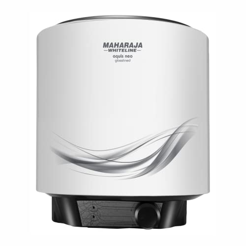 Maharaja Whiteline Aquis Neo Storage Water Heater, 10 Litre, Glasslined Coating, Rust & Shock Proof Metal Body, Blue & White Color, Free Installation – Aquis Neo/Wh-167