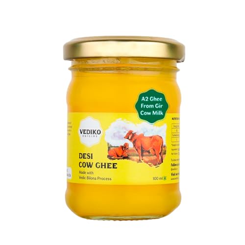 Vediko A2 Gir Cow Ghee 100Ml Glass Jar | 100% Pure Ghee | Vedic Bilona Method Ghee | Natural, & Healthy Sahiwal Breed Cow’S Milk | Boost Your Energy With Lab-Tested, Premium & Traditional Ghee