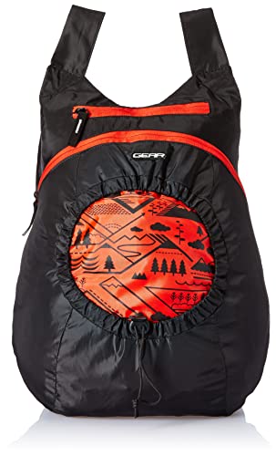 Gear Carryon 16L Foldable Water Resistant School Bag/Hiking Daypack/Backpack/College Bag For Men/Women (Black-Orange)