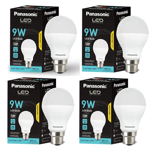 Panasonic 9W Led Bulb | Led Bulb 9 Watt With B22 Base | 4Kv Surge Protection 9 Watt Bulb (Cool Day Light, Pack Of 4)