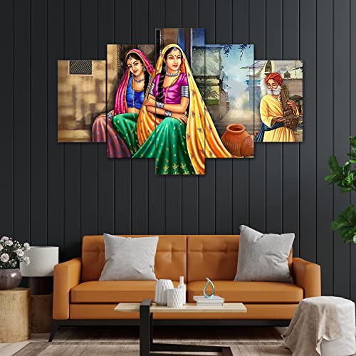 Perpetual Rajasthani Paintings For Living Room |3D Painting For Wall Decoration | Rajasthani Decoration Items | Paintings For Bedroom Set Of 5 (75X43 Cm)(Multi)