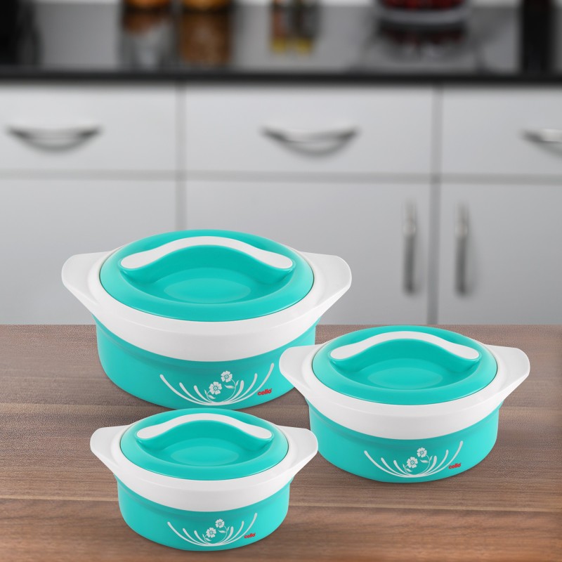Cello Hot Feast Pack Of 3 Thermoware Casserole Set(1500 Ml, 1000 Ml, 500 Ml)
