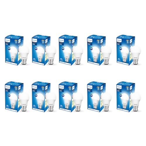 Philips 9-Watts B22 Led Cool Day White Led Bulb, Pack Of 10, (Ace Saver)