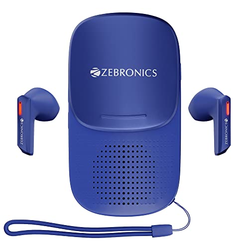 Zebronics Sound Bomb X1 3-In-1 Wireless Bluetooth V5.0 In Ear Earbuds + Speaker Combo With 30 Hour Backup, Built-In Led Torch, Call Function, Voice Asst, Type C And Splash Proof Portable Design (Blue)