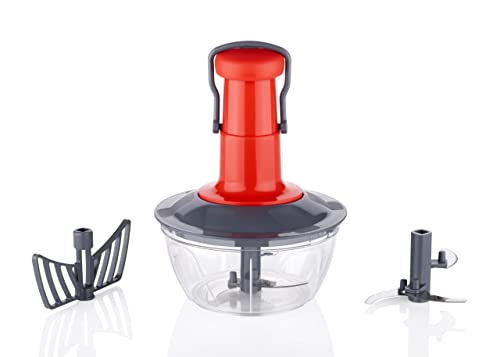 Tosaa Manual Press Fruit & Vegetable Chopper, With 3 Stainless Steel Blades, 1 Whisker, Anti-Slip Base, And Locking System, 500 Ml, Color May Vary