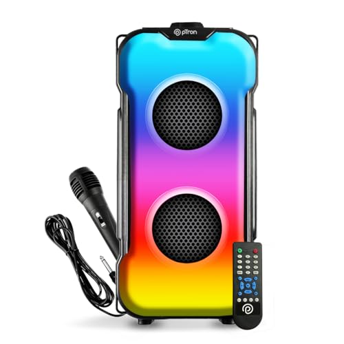 Ptron Fusion Party V3 40W Karaoke Bluetooth Party Speaker With Immersive Sound, 3 Mtr Wired Mic, Dual Drivers, Rgb Lights, Usb/Sd Card/Aux Playback, Auto Tws Function & Remote Control (Black)