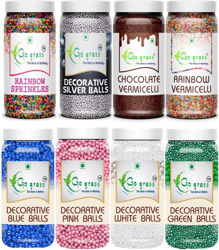 Go Grass Cake Decorating Set ,Variety Of Cake Sprinkles For Cupcakes & More / Each 80Gram Sprinkles(640 G, Pack Of 8)