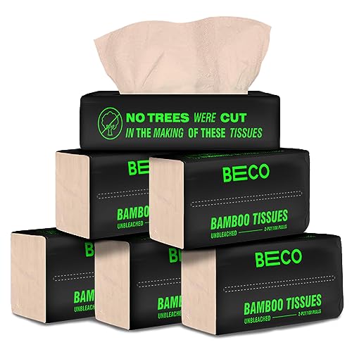 Beco Bamboo Super Soft Facial Tissue 100 Pulls (Pack Of 6), 600 Pulls 2 Ply 100% Natural And Ecofriendly