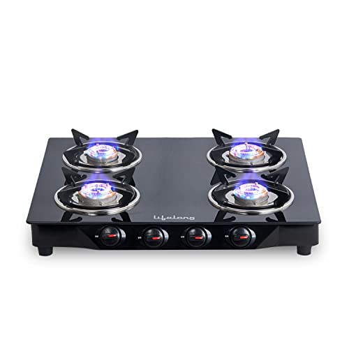 Lifelong Llgs30 Manual Ignition High Efficiency 4 Burner Gas Stove With Toughened Glass Top, Isi Certified, For Lpg Use (1 Year Warranty, Doorstep Service, Black)