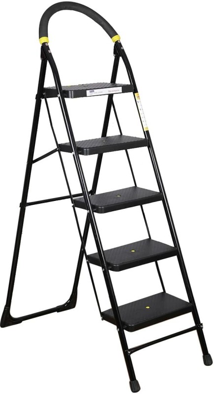 Asian Paints Trucare 5 Steps|Black Color|5 Year Warranty|Home Ladder|Anti-Skid, Foldable Steel Ladder(With Platform, Hand Rail)