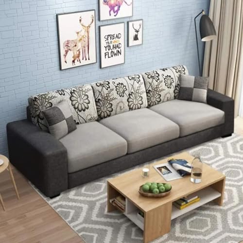 Furny – Berlando 3 Seater Fabric Sofa Set (Light Grey-Dark Grey)