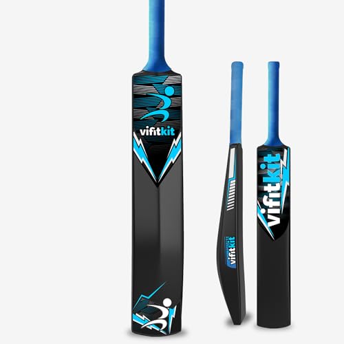 Vifitkit Turf Bat Cricket For Adults, Plastic Tennis Cricket Bat For Men, Heavy Plastic Cricket Bats With Anti Slip Rubber Grip For Gully Cricket, Tournament Match, Standard Full Size – Black & Blue