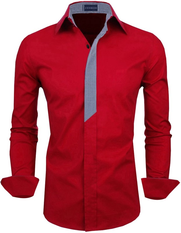 Zombom Men Solid Casual Red Shirt