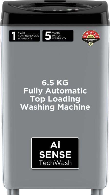 Acer 6.5 Kg Quad Wash Series With Aisense, 5 Star Rating, Autobalance, Hex-Fin Jet Pulsator, Swirlwash Tub, Fully Automatic Top Load Washing Machine Black, Grey(Ar65Fatlp0Ec)